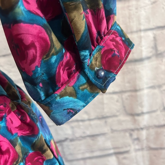 Vintage 60s Dress Handmade Midi Blue Pink Floral w Belt Garden Winter Fall - Picture 12 of 13